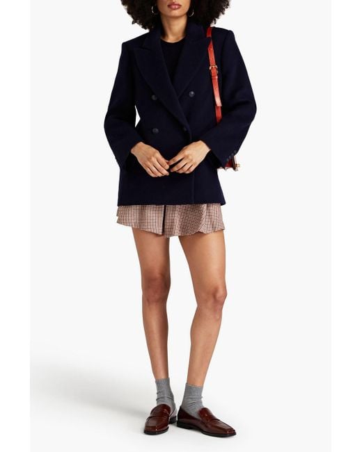 Maje Blue Double-breasted Wool-blend Felt Coat