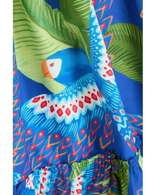 Farm Rio Blue Tiered Printed Cotton-poplin Midi Dress