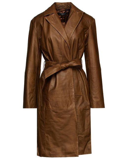 Muubaa Brown Belted Leather Wrap Coat