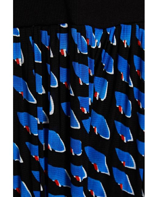Diane von Furstenberg Blue Andra Printed Stretch-mesh Wide-leg Jumpsuit