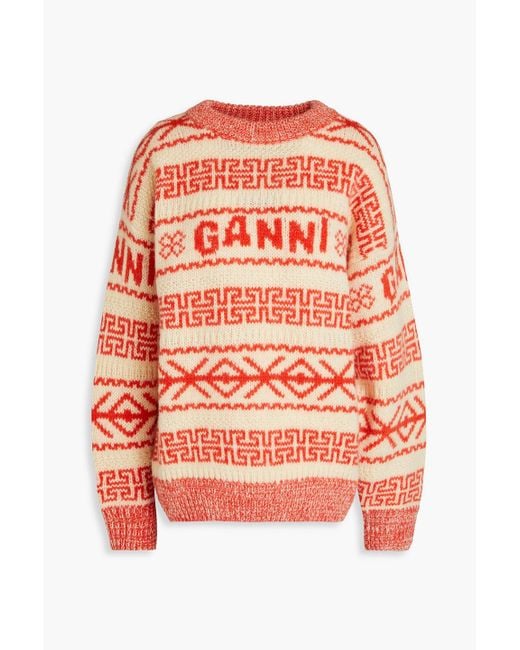 Ganni Red Pullover aus woll-jacquard