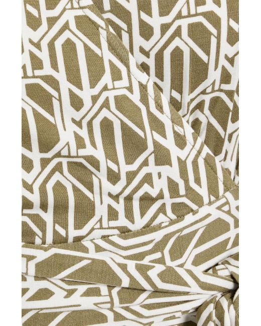 Diane von Furstenberg White Bobbie Printed Stretch-Jersey Wrap Top