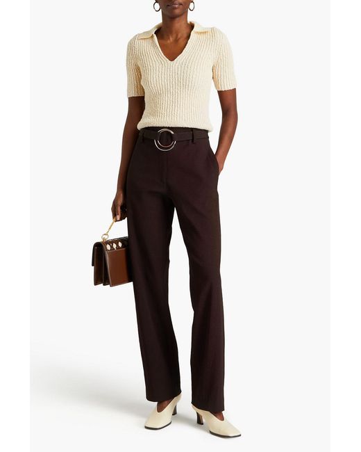 Tory Burch Brown Belted Faille Straight-Leg Pants