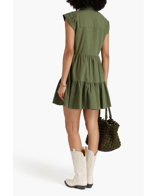 Veronica Beard Green Trisha hemdkleid in minilänge aus seersucker aus einer baumwollmischung mit raffung