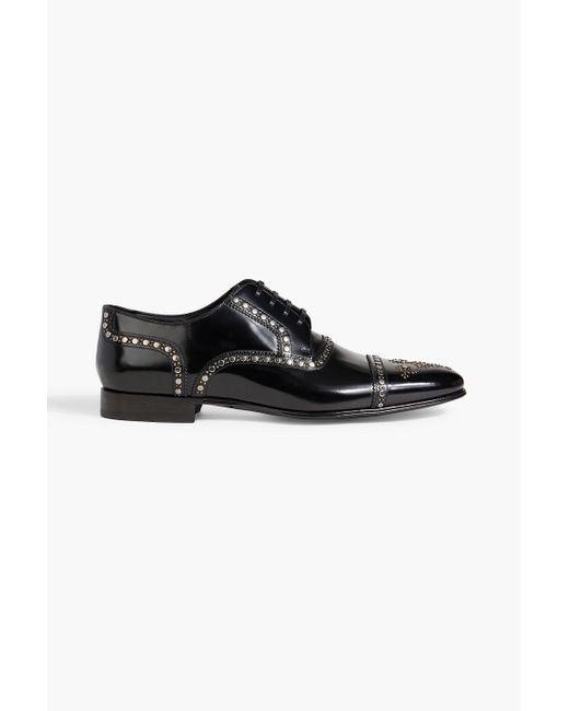 Dolce & Gabbana Black Studded Patent-leather Brogues for men