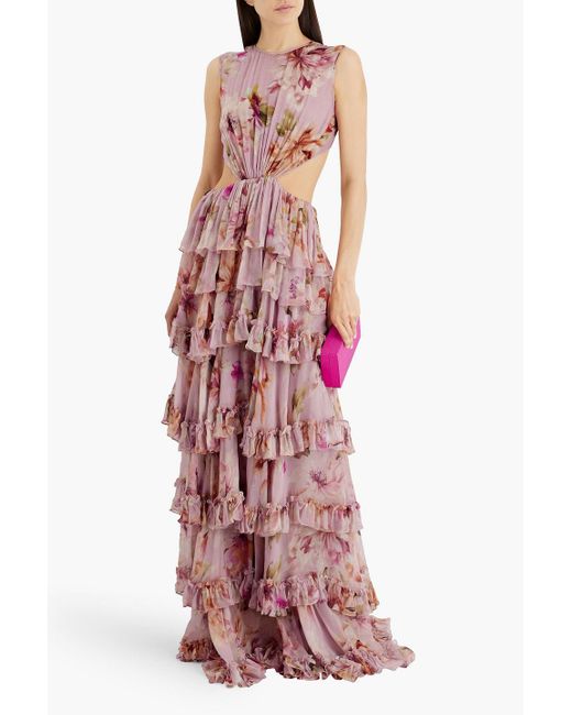 Costarellos Claire Tiered Floral-print Georgette Gown