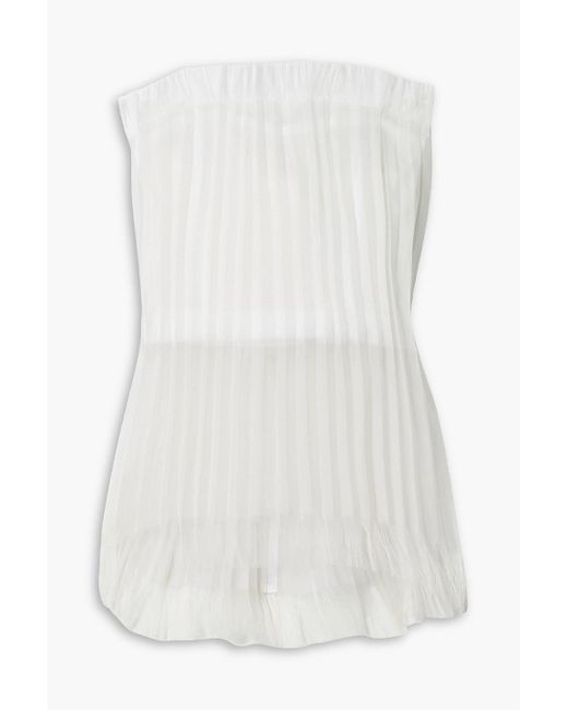 Interior White Briony Strapless Pleated Layered Silk-organza And Mesh Top