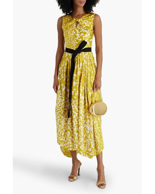 Roksanda Yellow Alana Pleated Printed Silk-satin Midi Dress