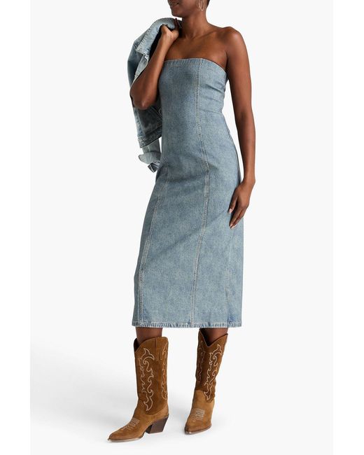Rag & Bone Blue Miramar Strapless Denim Effect-Print Ponte Midi Dress
