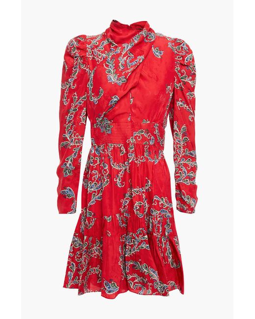 Sandro Red Tali Draped Printed Satin-jacquard Mini Dress
