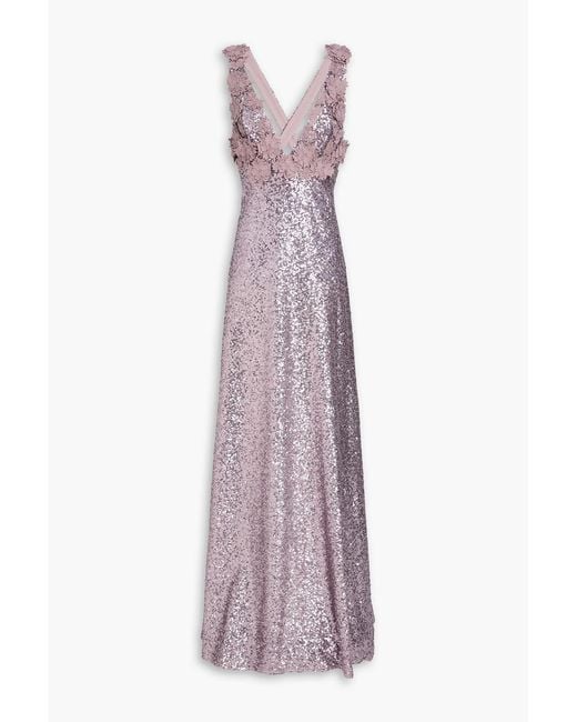 Zuhair Murad Purple Floral-Appliquéd Sequined Gown
