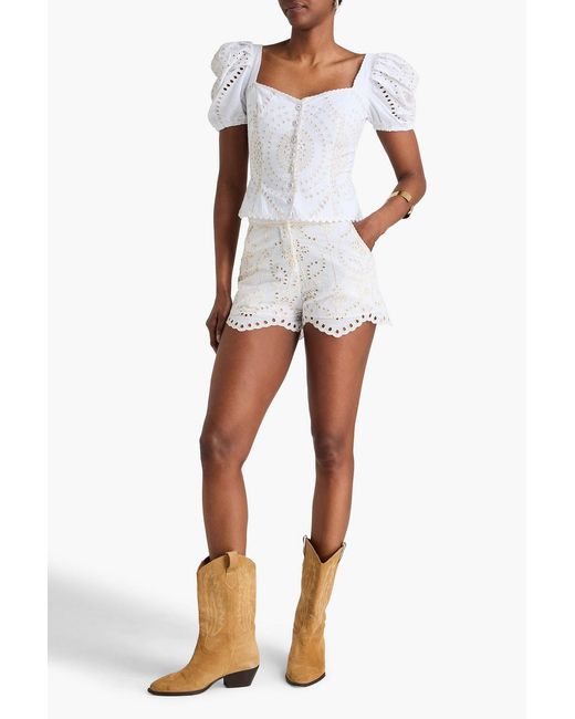 Charo Ruiz White Mason Broderie Anglaise Cotton-Blend Shorts