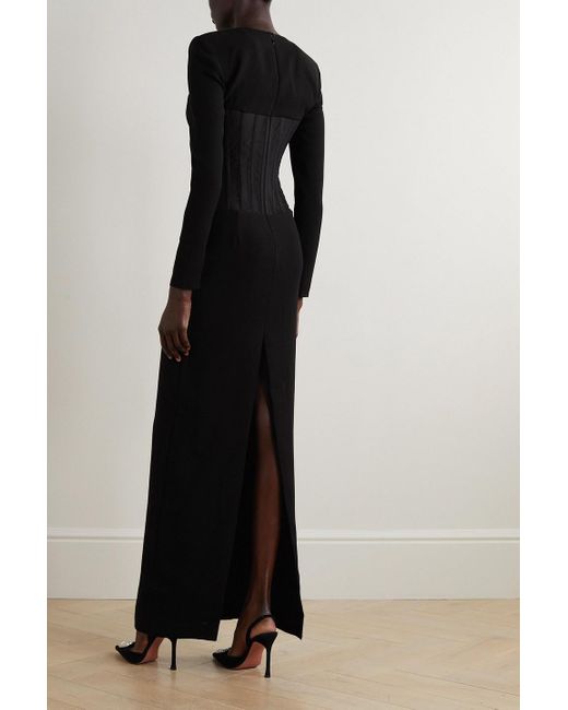 Monot Black Mesh-paneled Crepe Gown