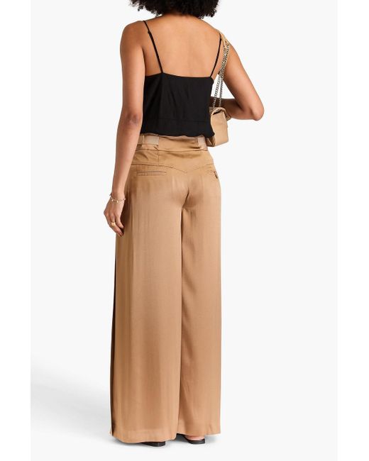 Alberta Ferretti Natural Pleated Satin-crepe Wide-leg Pants