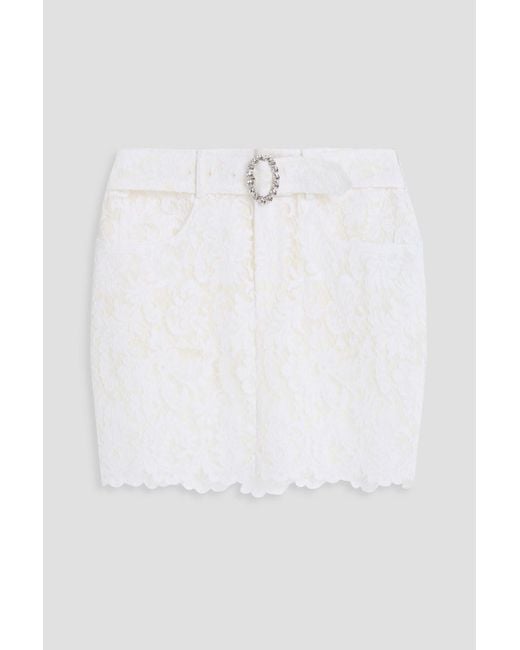 Alessandra Rich White Belted Cotton-blend Corded Lace Mini Skirt