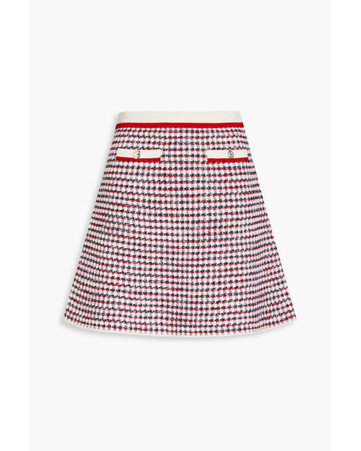 Sandro Red Button-embellished Tweed Mini Skirt
