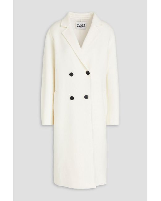 Claudie Pierlot Natural Double-breasted Wool-blend Brushed-felt Coat
