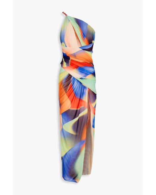 Nicholas Blue Sorin One-shoulder Cutout Printed Mesh Maxi Dress
