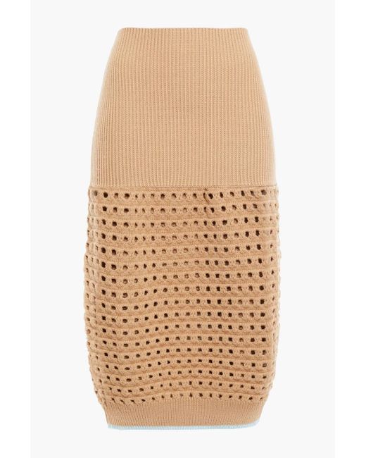 Victoria Beckham Natural Paneled Ribbed And Open-knit Wool-blend Skirt