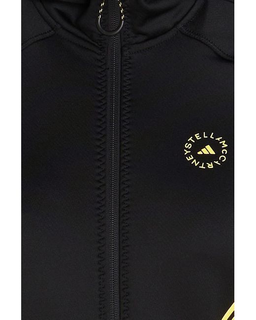 Adidas By Stella McCartney Black Gestreifte trainingsjacke aus stretch-jersey mit kapuze