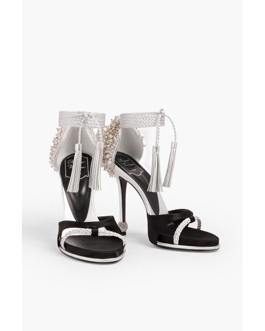 Roger Vivier White Embellished Metallic Leather And Satin Sandals