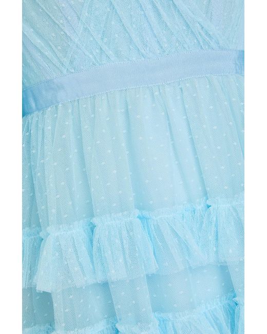 Huishan Zhang Blue Marybell gestufte robe aus point d'esprit