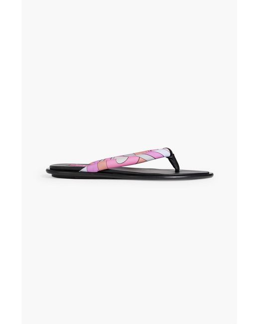 Emilio Pucci White Printed Padded Twill Flip Flops