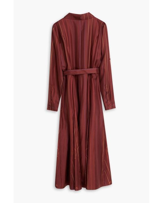 Gabriela Hearst Red Galway Striped Silk-Twill Midi Shirt Dress