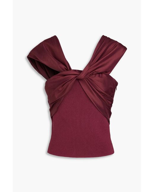 Jonathan Simkhai Red Celiana One-Shoulder Taffeta-Paneled Ribbed-Knit Top