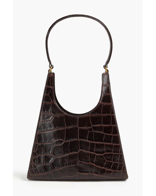 Staud Black Rey Croc-Effect Leather Shoulder Bag