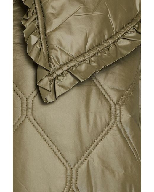 Ganni Green Ruffled Quilted Shell Jacket