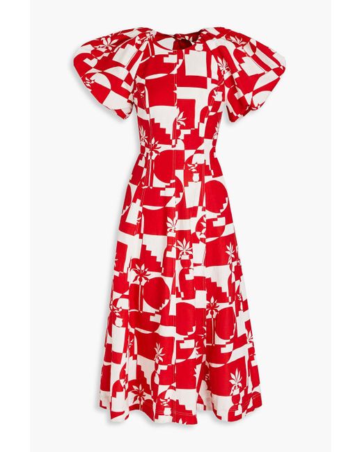 Rebecca Vallance Red Barcelona Printed Linen-blend Midi Dress