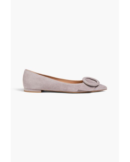 Gianvito Rossi White Venezia Buckled Suede Point-toe Flats