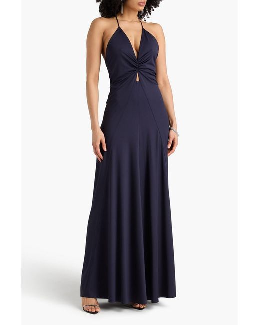 Victoria Beckham Blue Draped Stretch-Jersey Maxi Dress