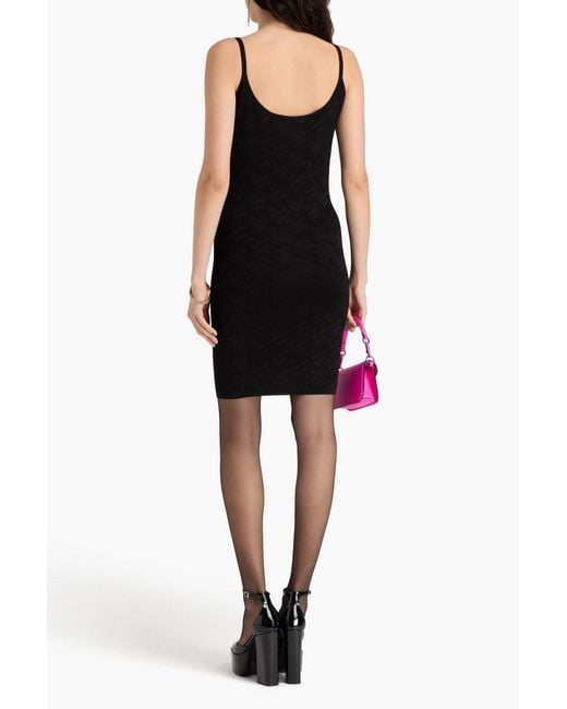 Versace Black Embellished Jacquard-knit Mini Dress