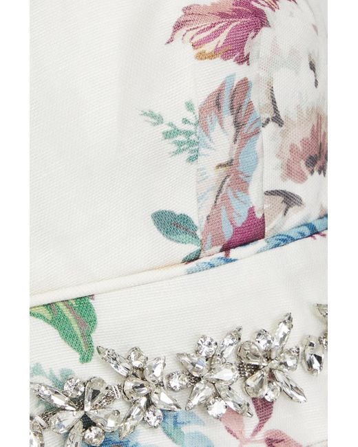 Zimmermann Blue Crystal-embellished Floral-print Linen And Silk-blend Bra Top