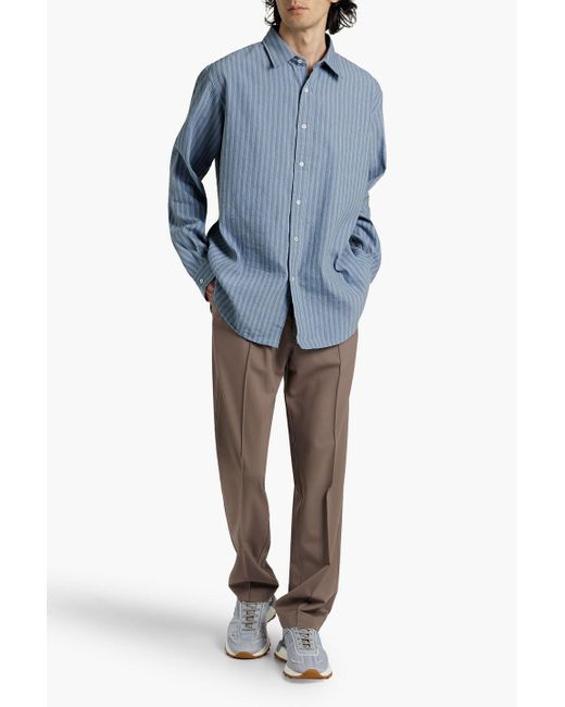 Maison Margiela Blue Striped Linen And Cotton-blend Seersucker Shirt for men