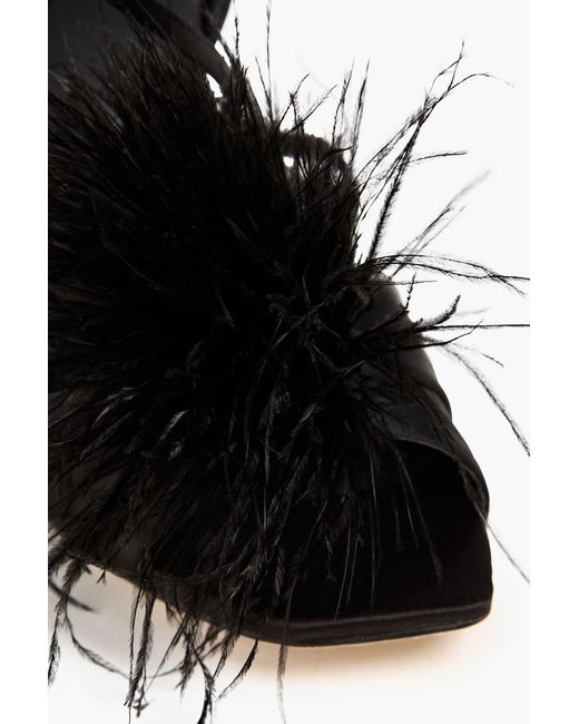 Sam Edelman Black Leon Feather-trimmed Satin Sandals