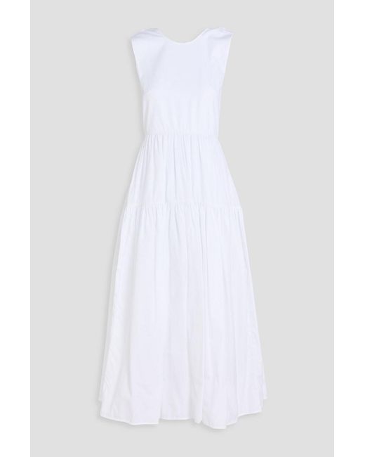 CECILIE BAHNSEN White Ruth Tiered Cotton-Poplin Midi Dress