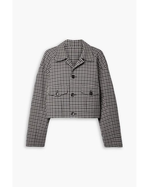 Tibi Gray Cropped Checked Woven Jacket