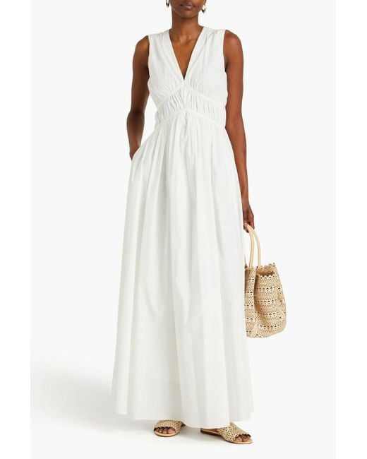 Brunello Cucinelli White Shirred Cotton-poplin Maxi Dress