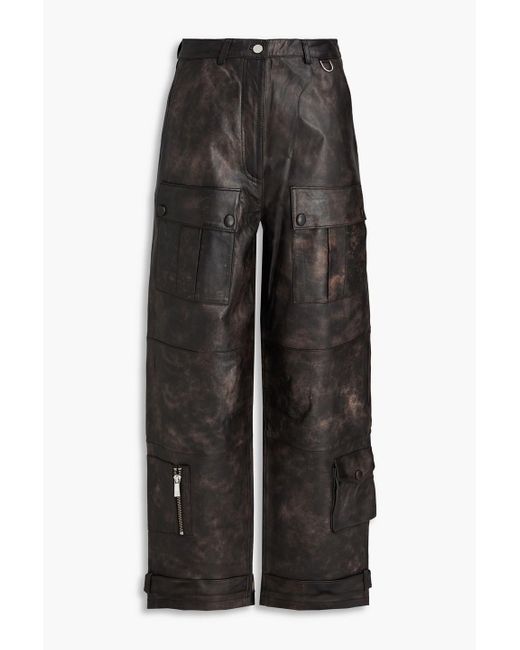 REMAIN Birger Christensen Black Burnished Leather Cargo Pants
