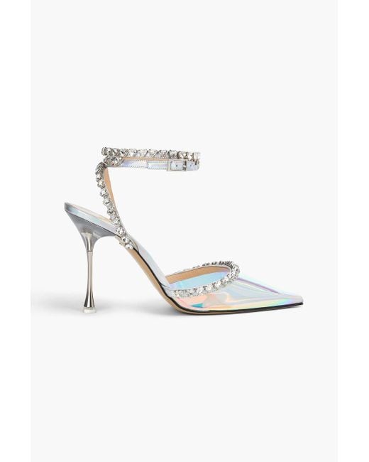 Mach & Mach White Pumps "audrey" aus leder und changierendem pvc mit kristallverzierung