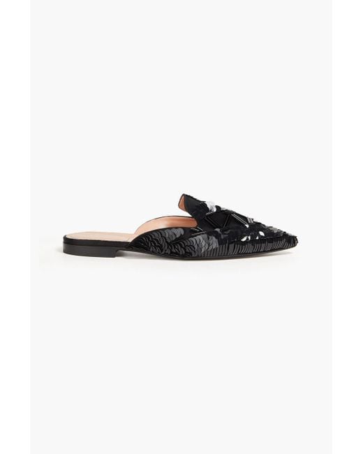 Alberta Ferretti Black Sequined Mesh Slippers