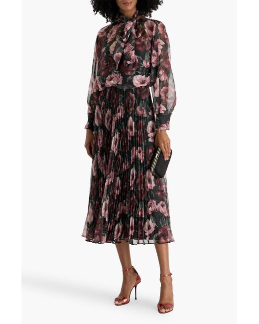 mikael aghal red dress Mikael Aghal Belted Midi Dress Long Sleeve Tie Neck