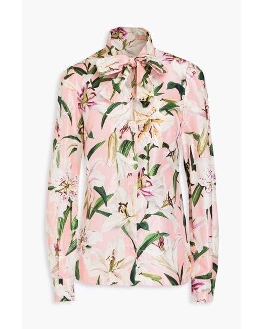 Dolce & Gabbana Pink Floral-print Silk-satin Shirt