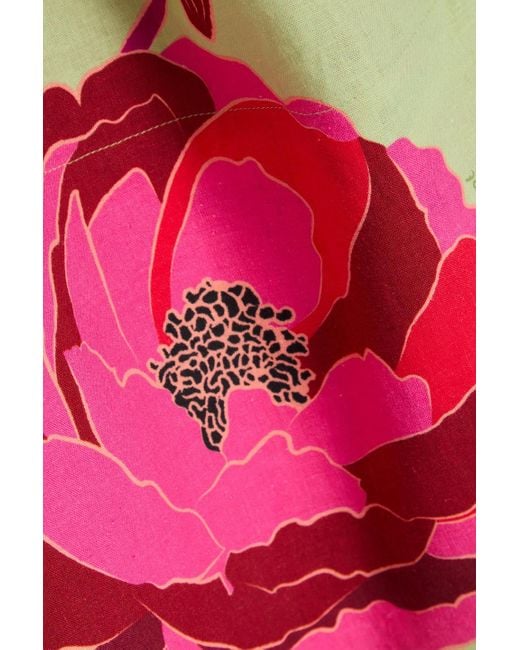 Farm Rio Red Midikleid aus einer leinenmischung mit floralem print und asymmetrischer schulterpartie