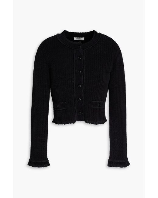 Sandro Black Cropped Pointelle-Knit Cardigan