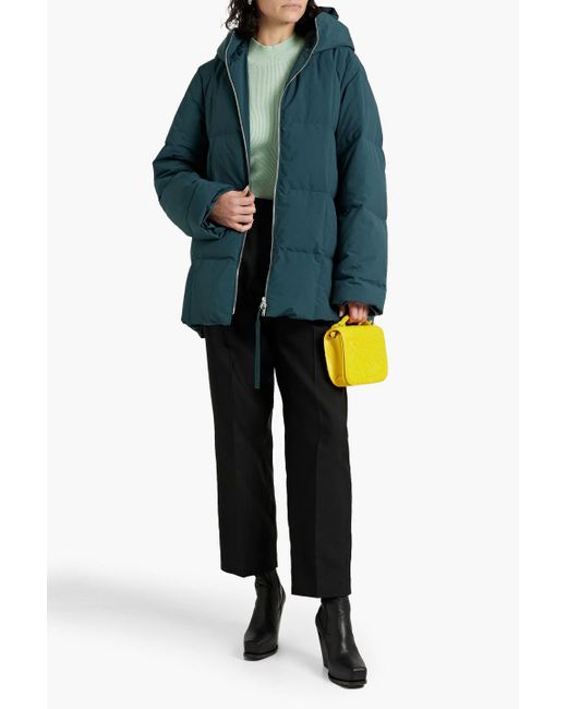 Jil Sander Green Quilted Shell Hooded Down Coat