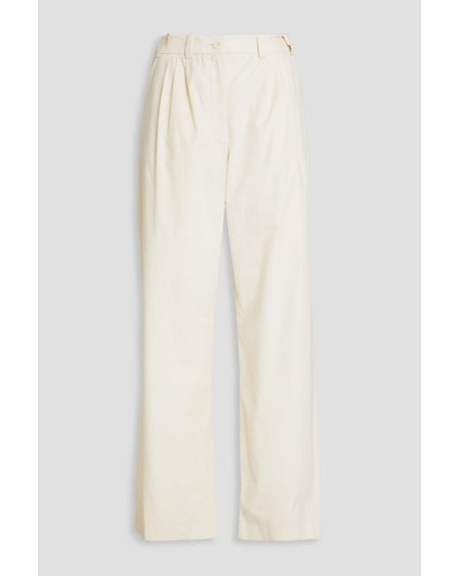 Claudie Pierlot White Pleated Cotton-poplin Straight-leg Pants